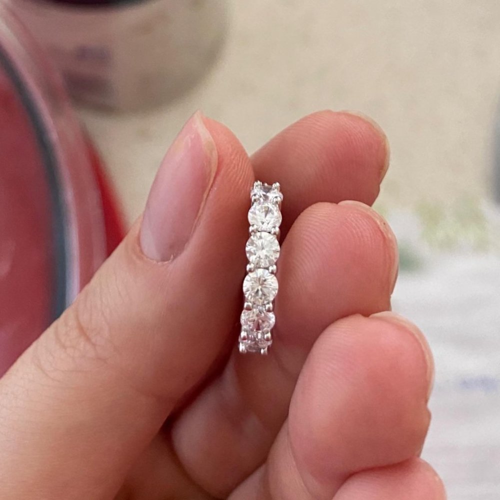 Solid 925 Sterling Silver Hoop Earrings with Cubic Zirconia Stones - Picture 4 of 7